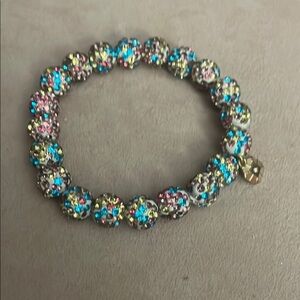 Blue and Pink Tennis Bracelet with Floral Design
